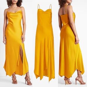 Conscious Edit Satin Cowl Neck Asymmetrical Hem Maxi Slip Dress